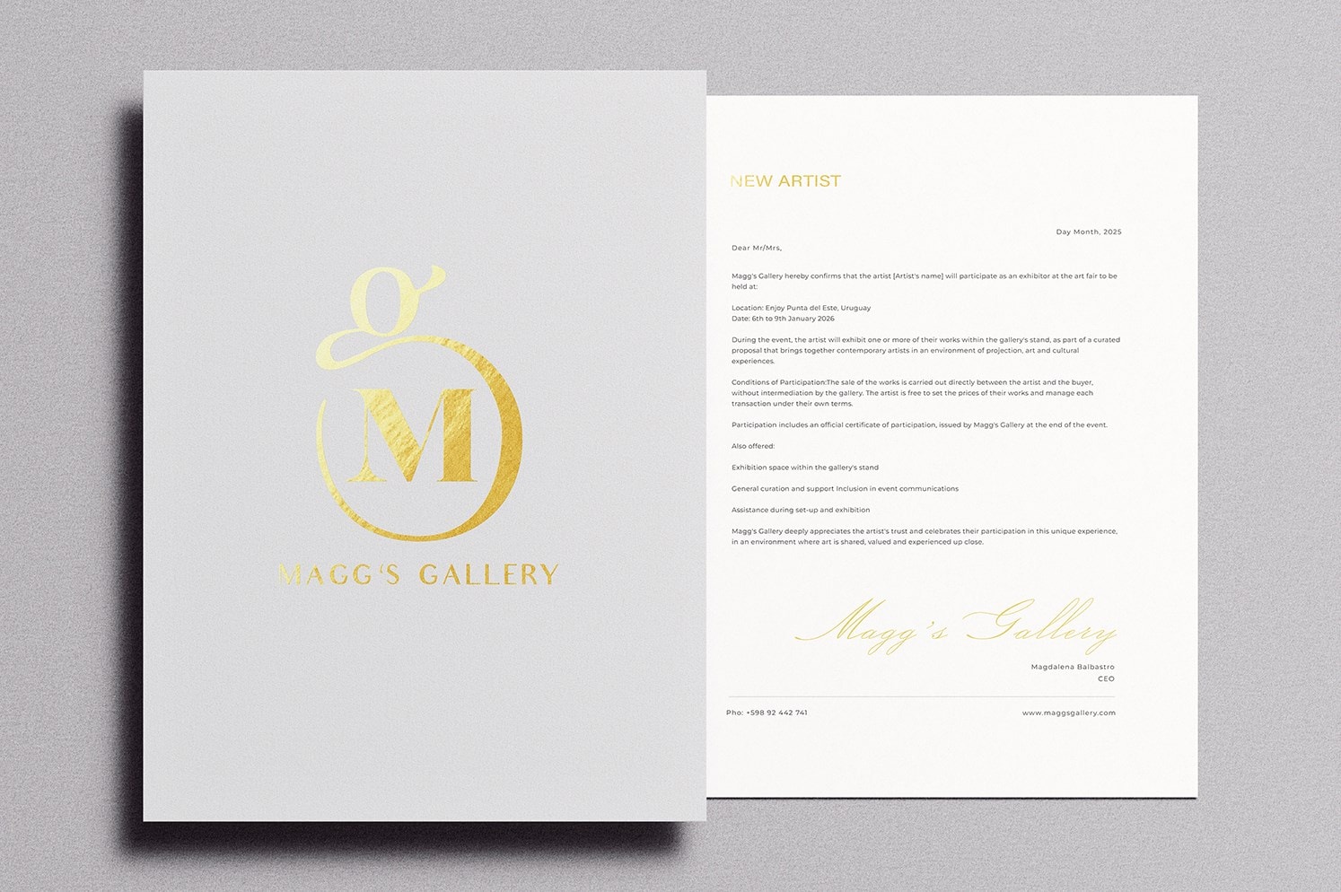 Carpeta y carta New Artist de la papelería de la galería