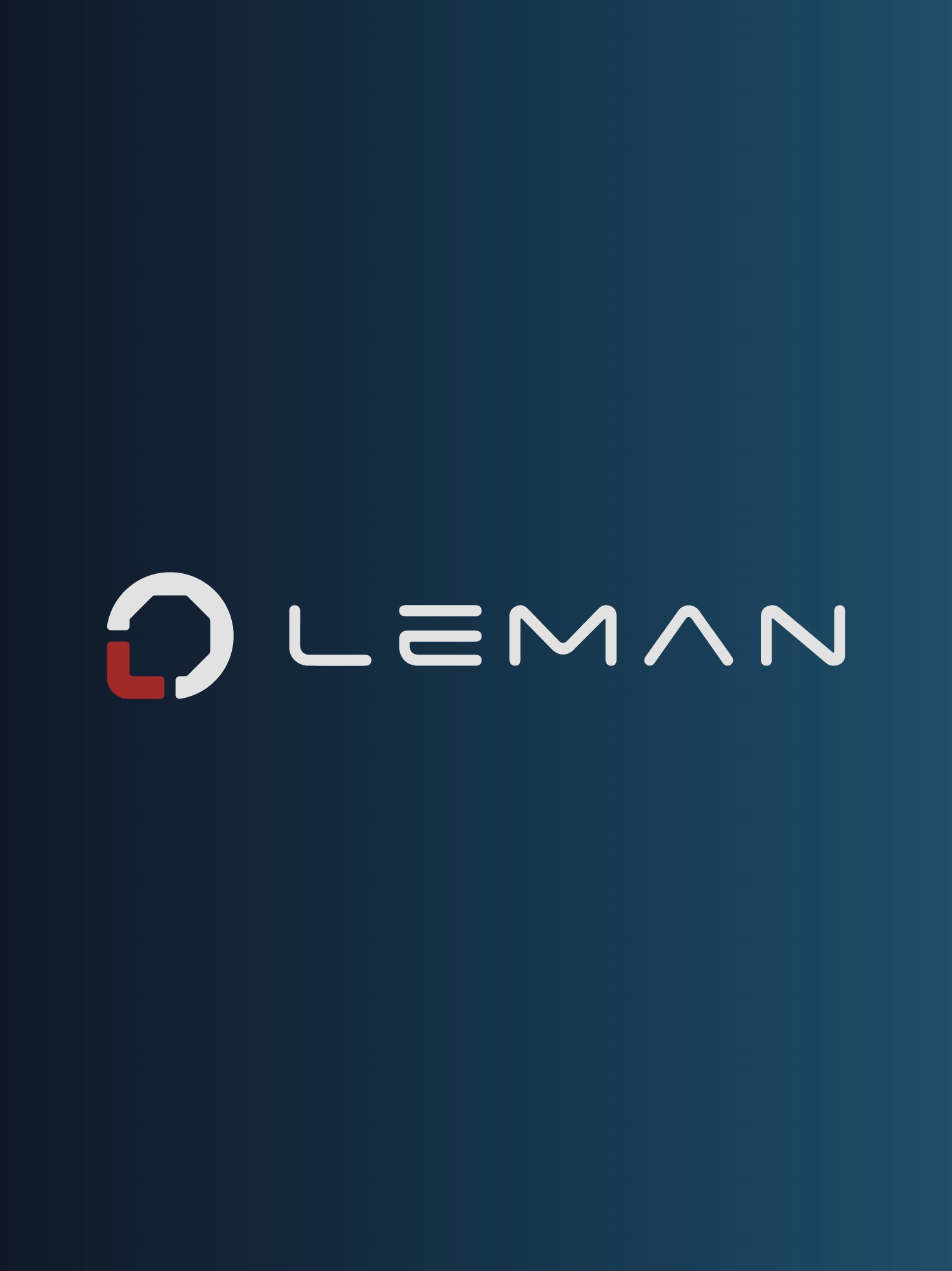 Logotipo de Leman en blanco sobre azul marino