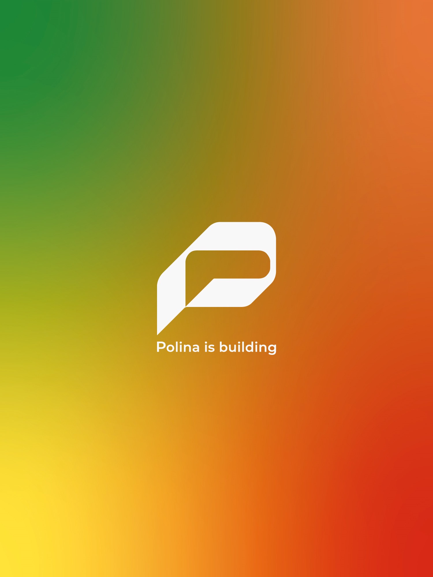 El símbolo de Polina is Building sobre degradado verde, naranja y rojo