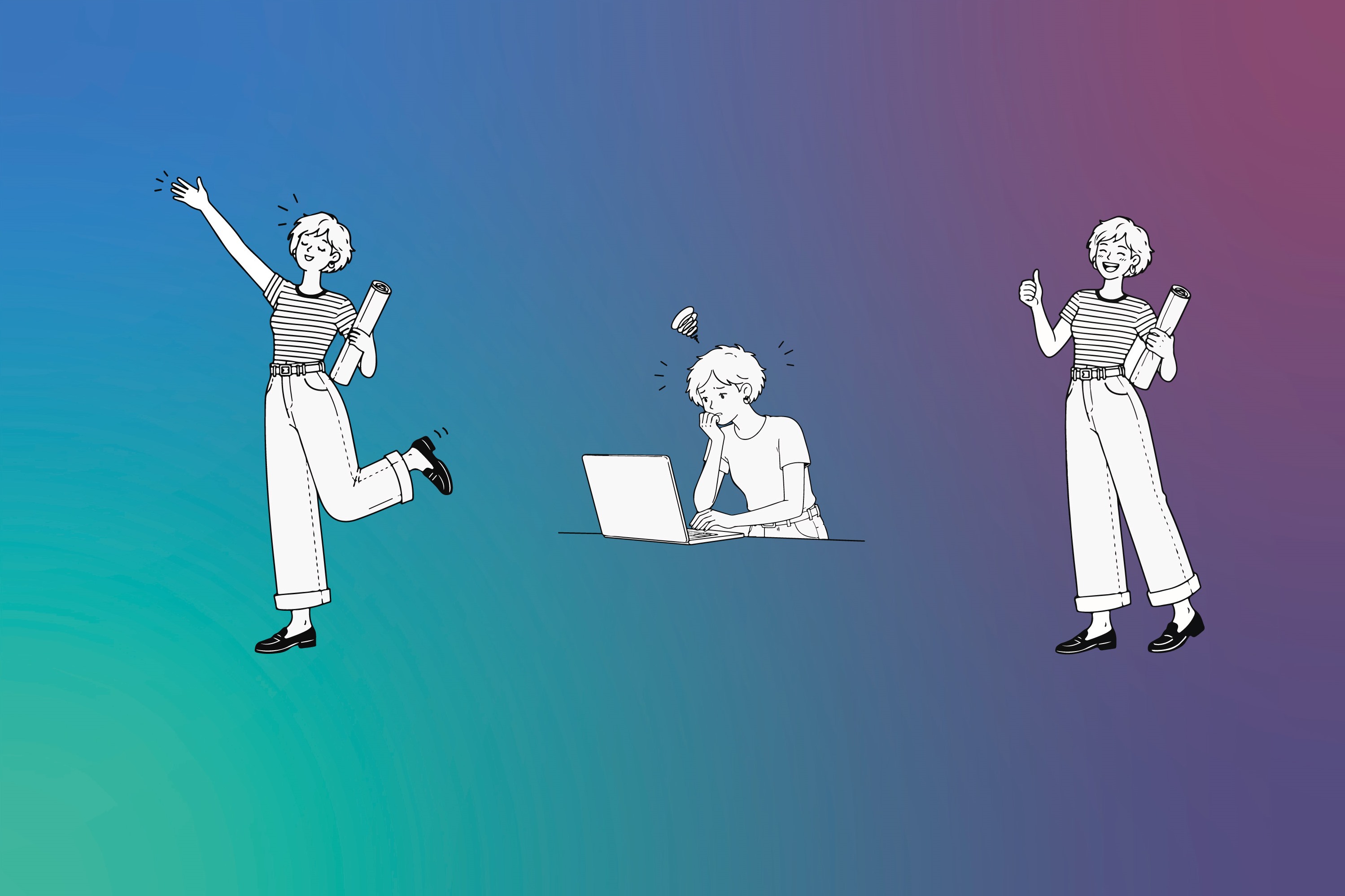 Ilustraciones de personas sobre degradado de la identidad